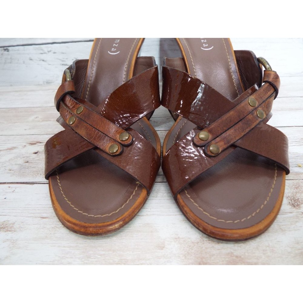 Vicenza Brown Leather Carmen Heeled Mule Sandals Size 39 - Picture 5 of 14